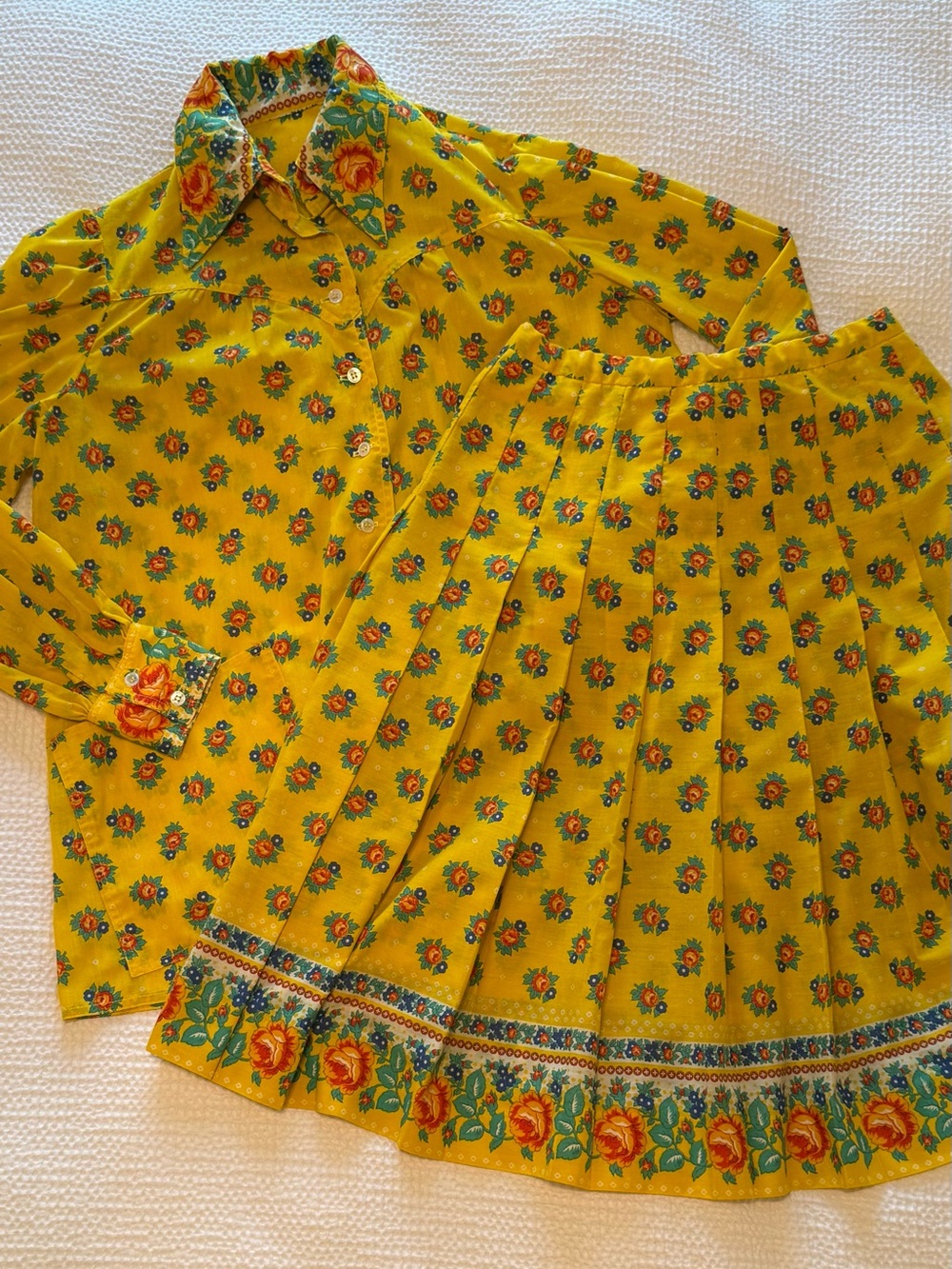 Vintage Oscar de la Renta II | 2-Pc Set | Floral Blouse Skirt | 14